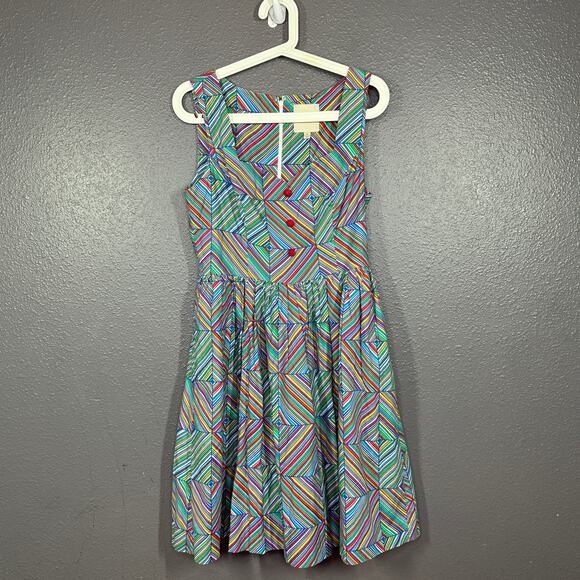 Modcloth Myrtlewood Pin Up Candy Stripe Dress Medium Pockets - Picture 1 of 7